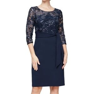 Alex Evenings - Embroidered-Bodice‎ Side-Tie Dress
